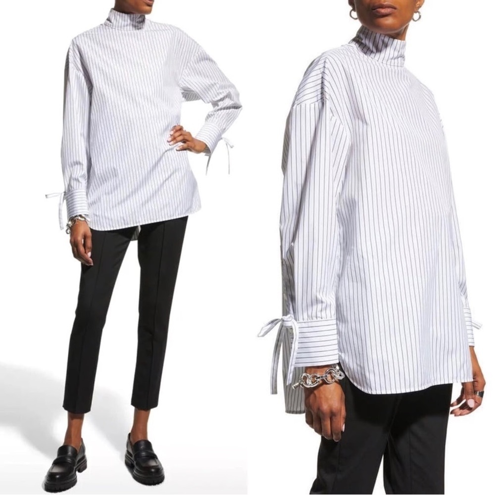 Loulou Studio Enmedio Stripe 1 Loose Cotton Cuff Black and White Blouse Sz Large